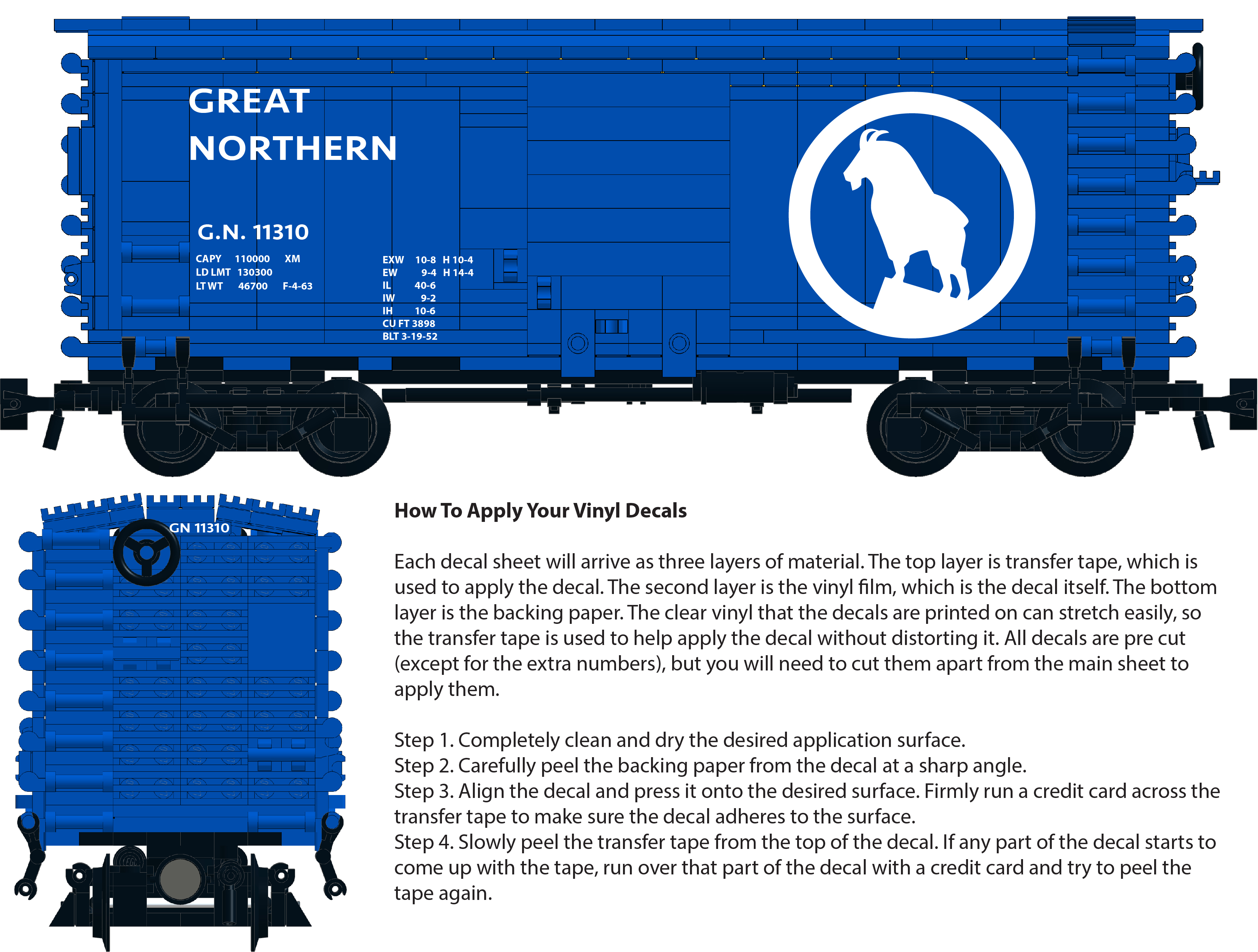 Woodland Scenics Dry Transfer Decals #DT610 Great Northern Box Cars 
